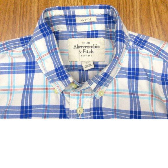 ABERCROMBIE & FITCH MUSCLE FIT 100% COTTON SHIRT BLUE, RED & WHITE LARGE, L - Picture 1 of 4